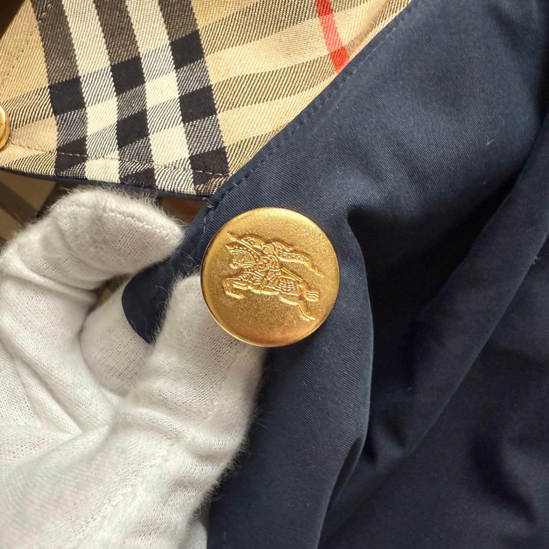 バーバリー　スプリングコート　ノバチェック　金ボタン　ホースロゴ　ネイビー　9