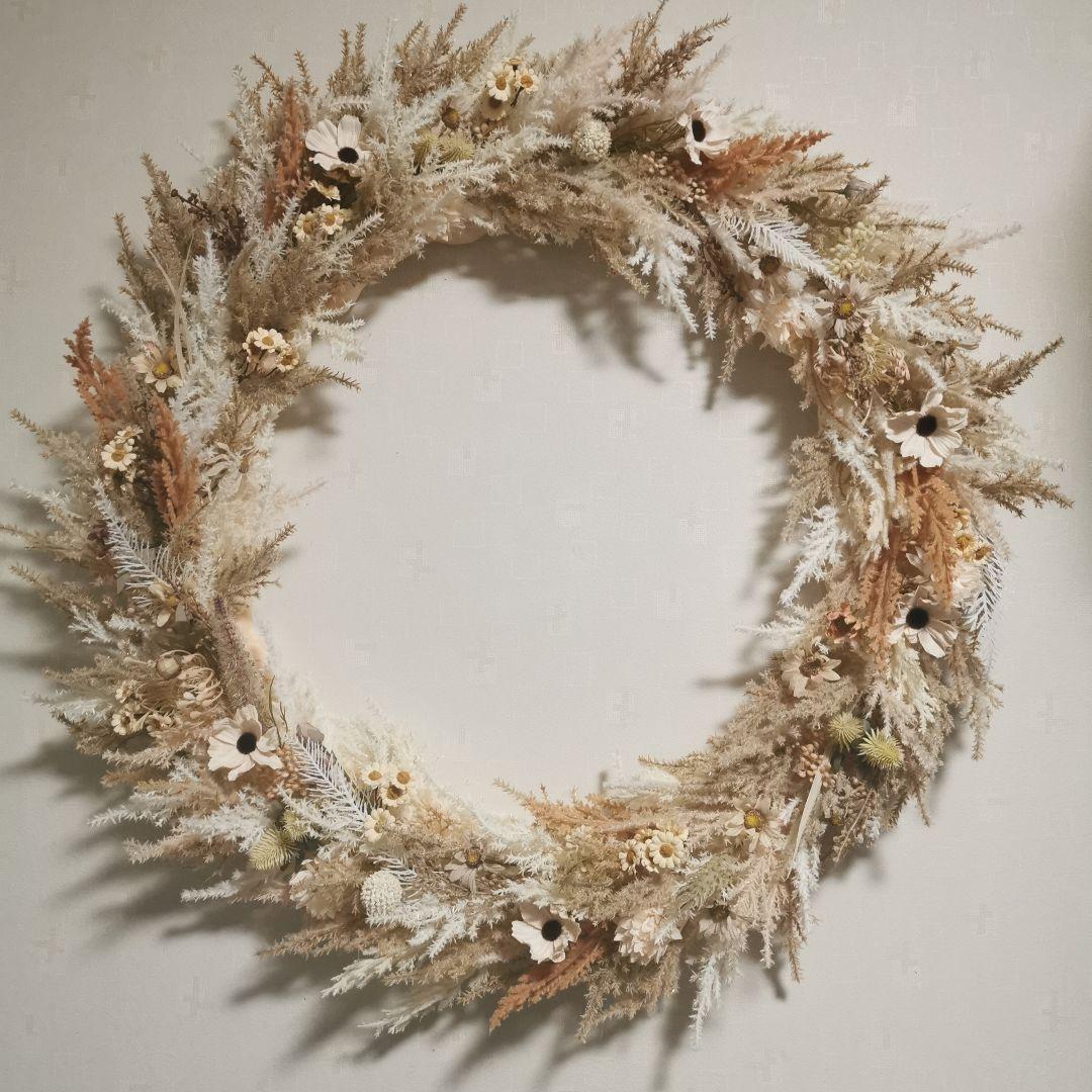 ナチュラルスタイル フラワーリース ホワイト ベージュ