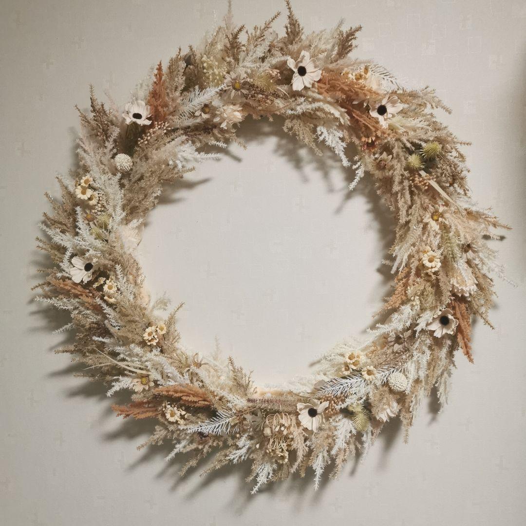 ナチュラルスタイル フラワーリース ホワイト ベージュ