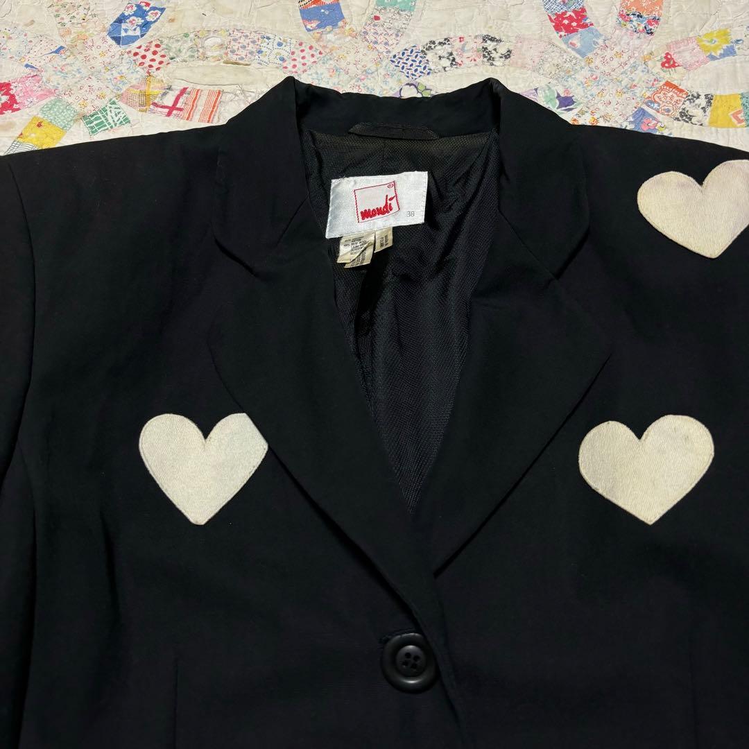 US vintage ハート　パッチ　テーラードジャケット　ポーランド製　古着