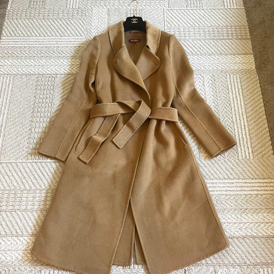 マックスマーラスタジオ カシミヤ ガウンコート ベルト mサイズ キャメル色
