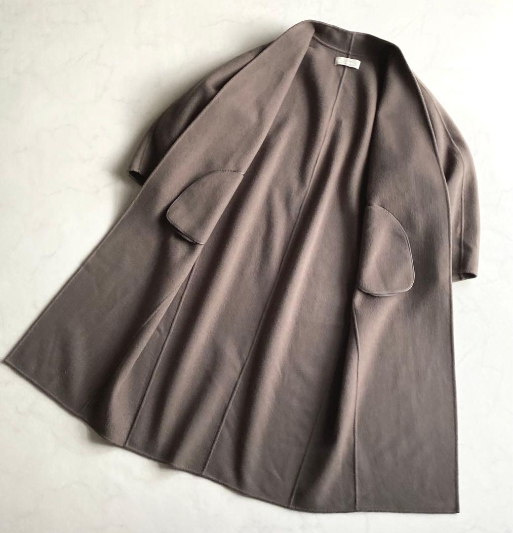 Plage Beaver ノーカラー ロングコート モカ サイズ38