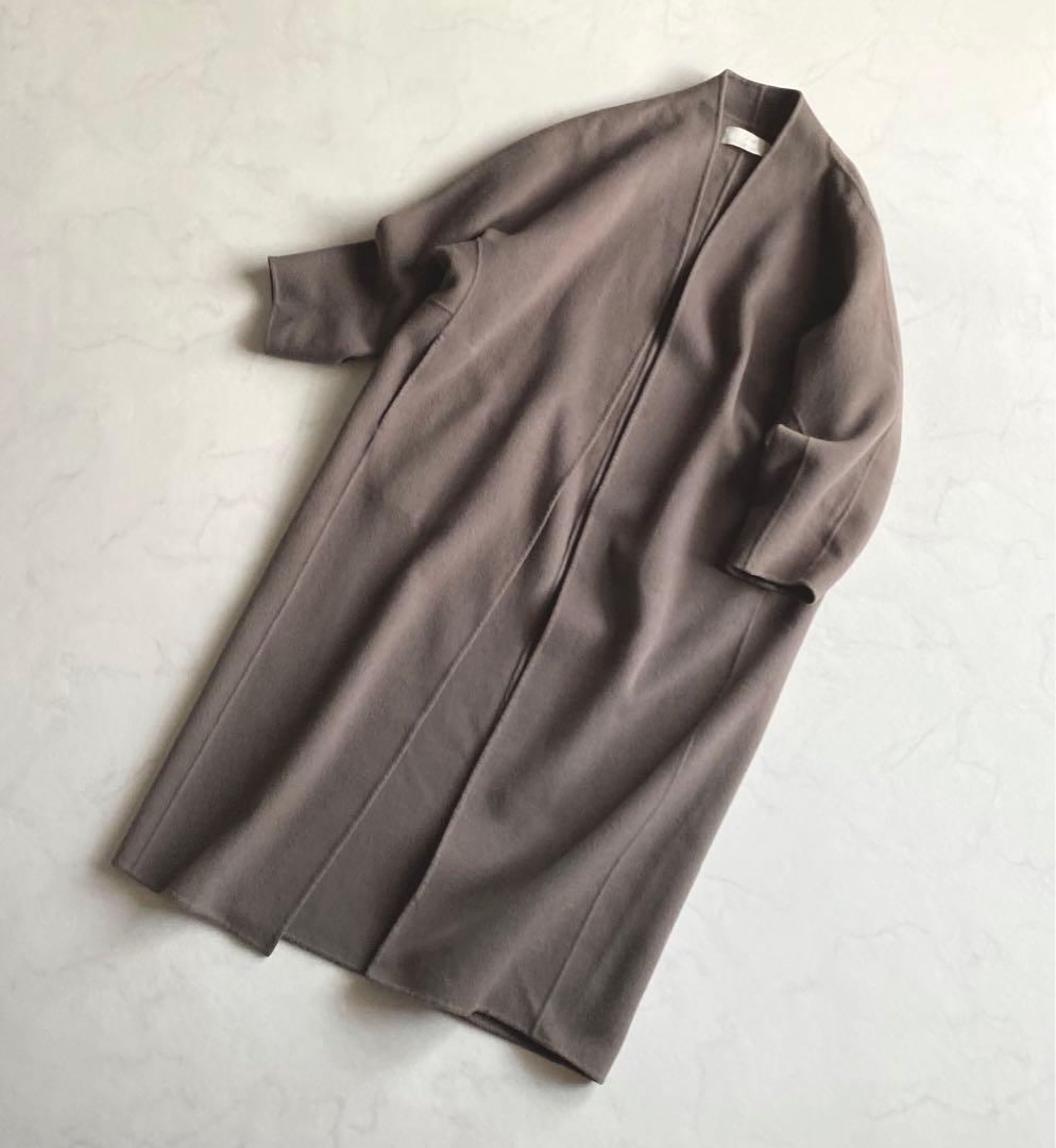Plage Beaver ノーカラー ロングコート モカ サイズ38