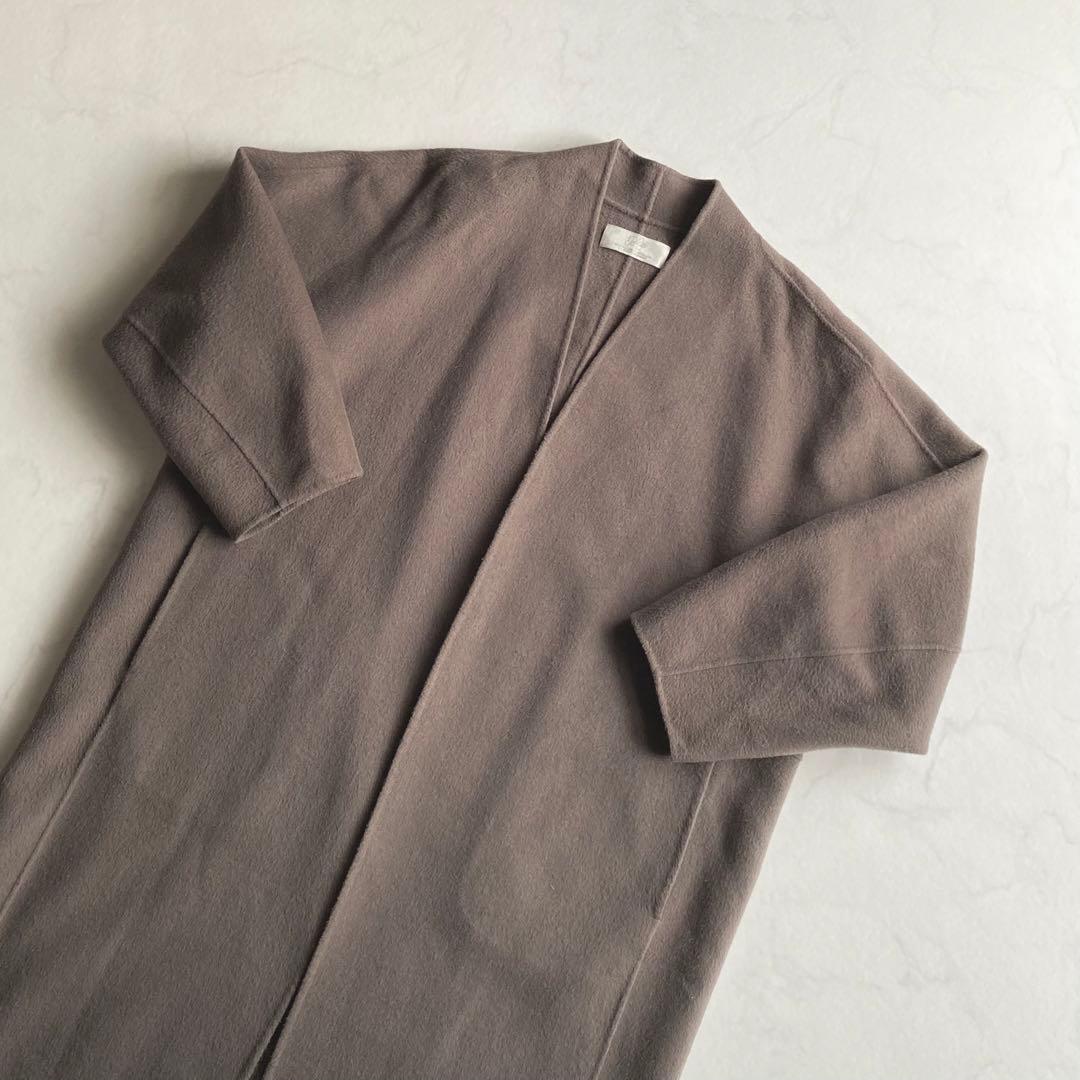 Plage Beaver ノーカラー ロングコート モカ サイズ38