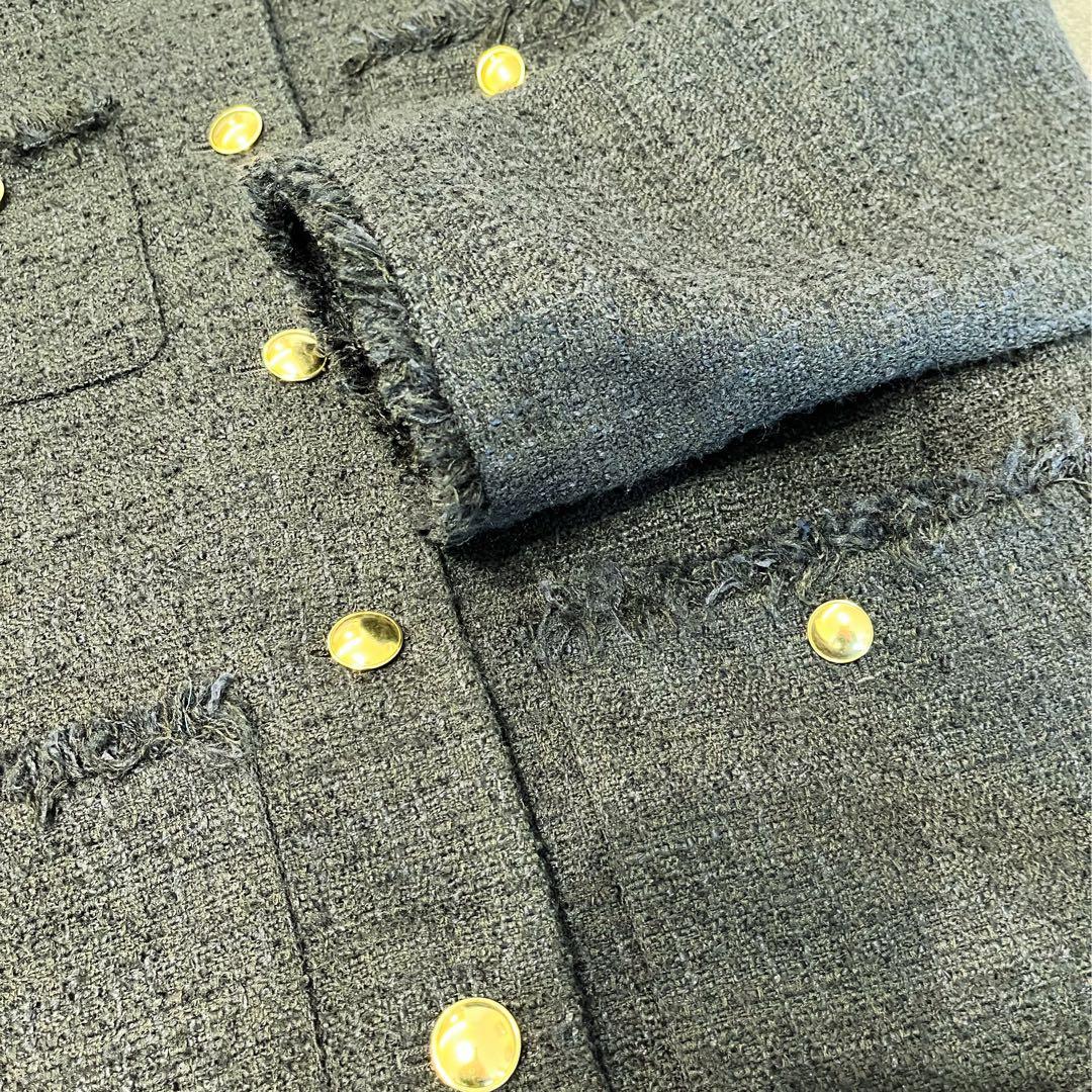 PLST プラステ　ツイードノーカラージャケット　ネイビーS