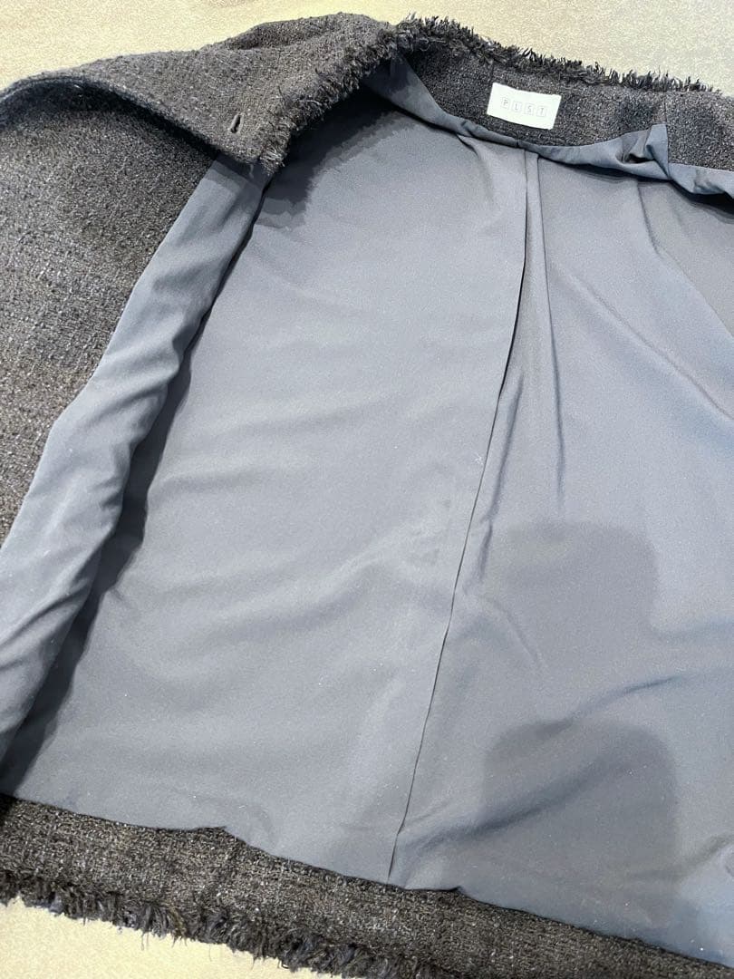 PLST プラステ　ツイードノーカラージャケット　ネイビーS