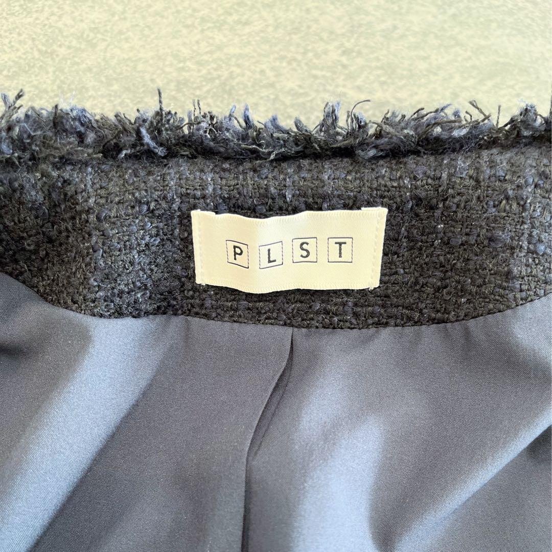 PLST プラステ　ツイードノーカラージャケット　ネイビーS