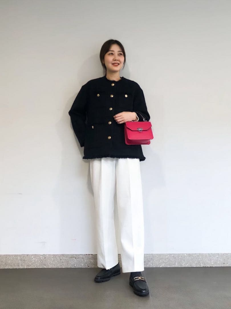 PLST プラステ　ツイードノーカラージャケット　ネイビーS