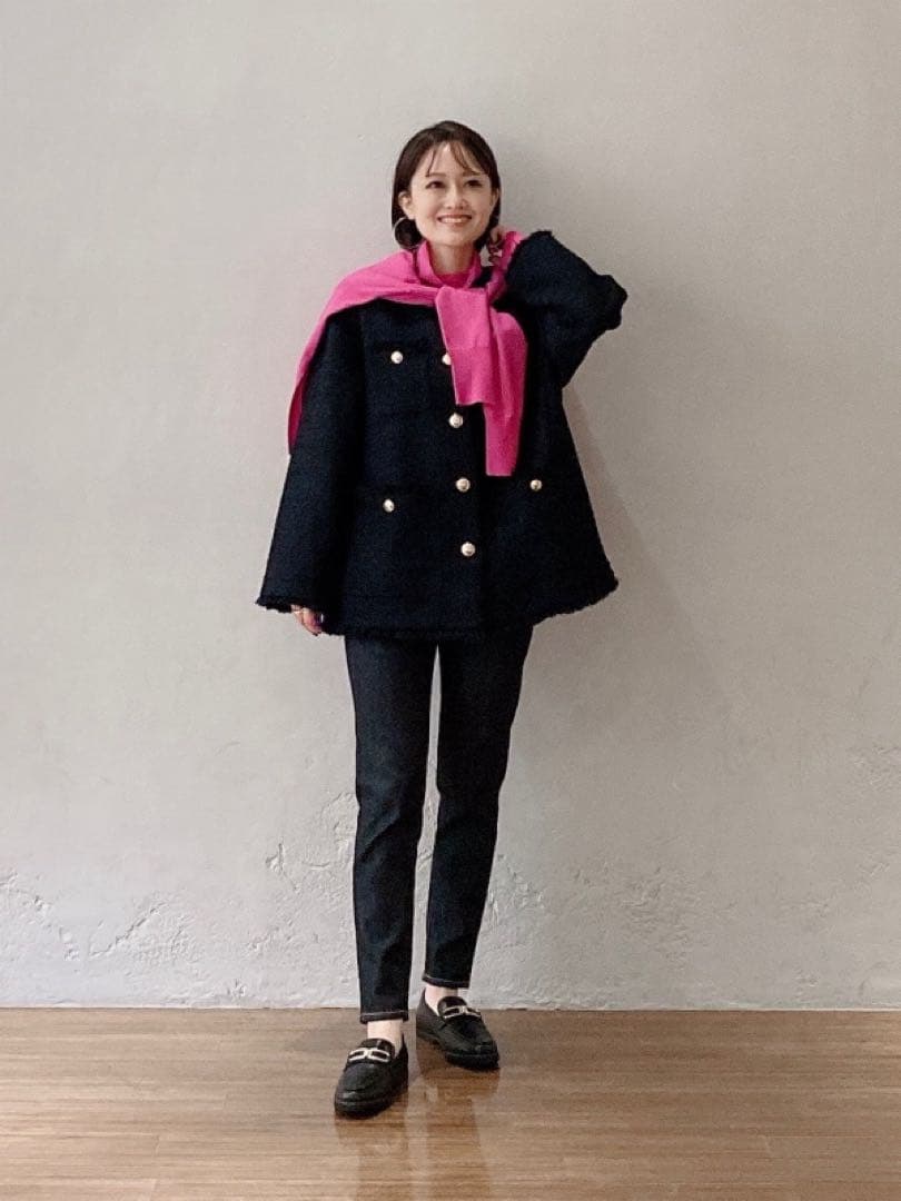 PLST プラステ　ツイードノーカラージャケット　ネイビーS