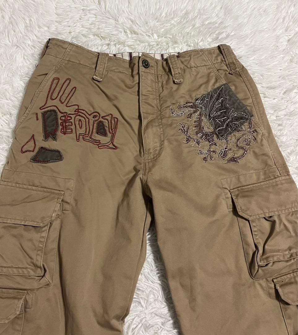 REPLAY リプレイ　ミリタリー　カーゴパンツ ドラゴン　刺繍ロゴ　W32