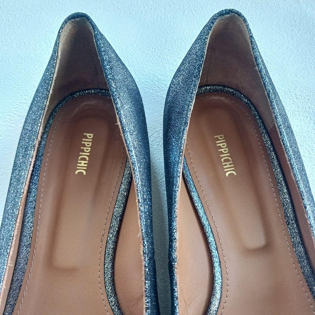 ピッピシック フラットシューズ パンプス ラメ グリッター ビジュー 大きい38
