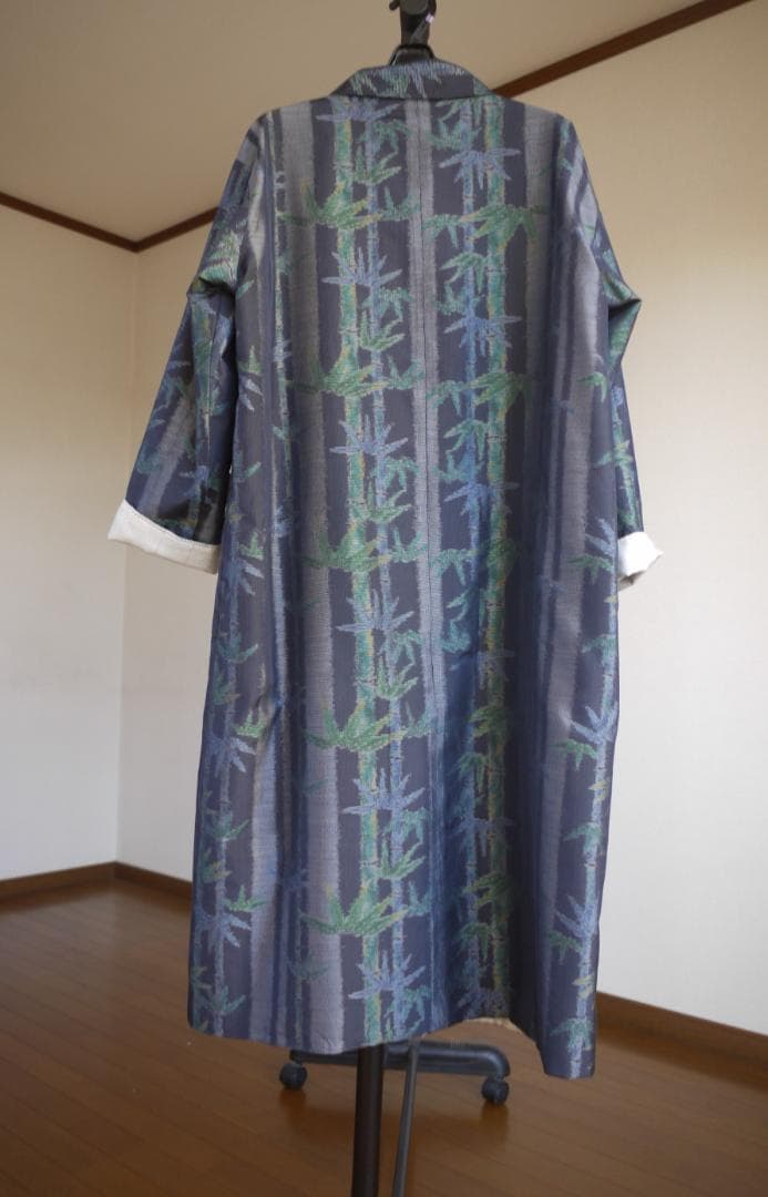専用　大胆竹模様の大島紬×白亀甲紬　リバーシブルコート　着物リメイク