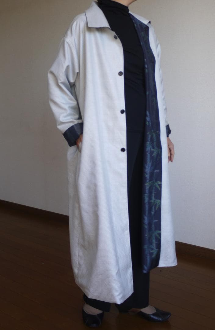 専用　大胆竹模様の大島紬×白亀甲紬　リバーシブルコート　着物リメイク