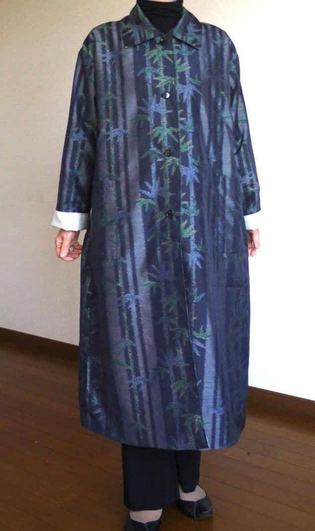専用　大胆竹模様の大島紬×白亀甲紬　リバーシブルコート　着物リメイク