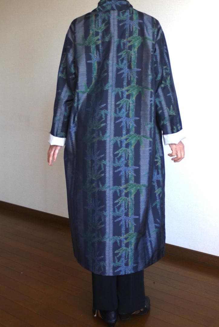 専用　大胆竹模様の大島紬×白亀甲紬　リバーシブルコート　着物リメイク