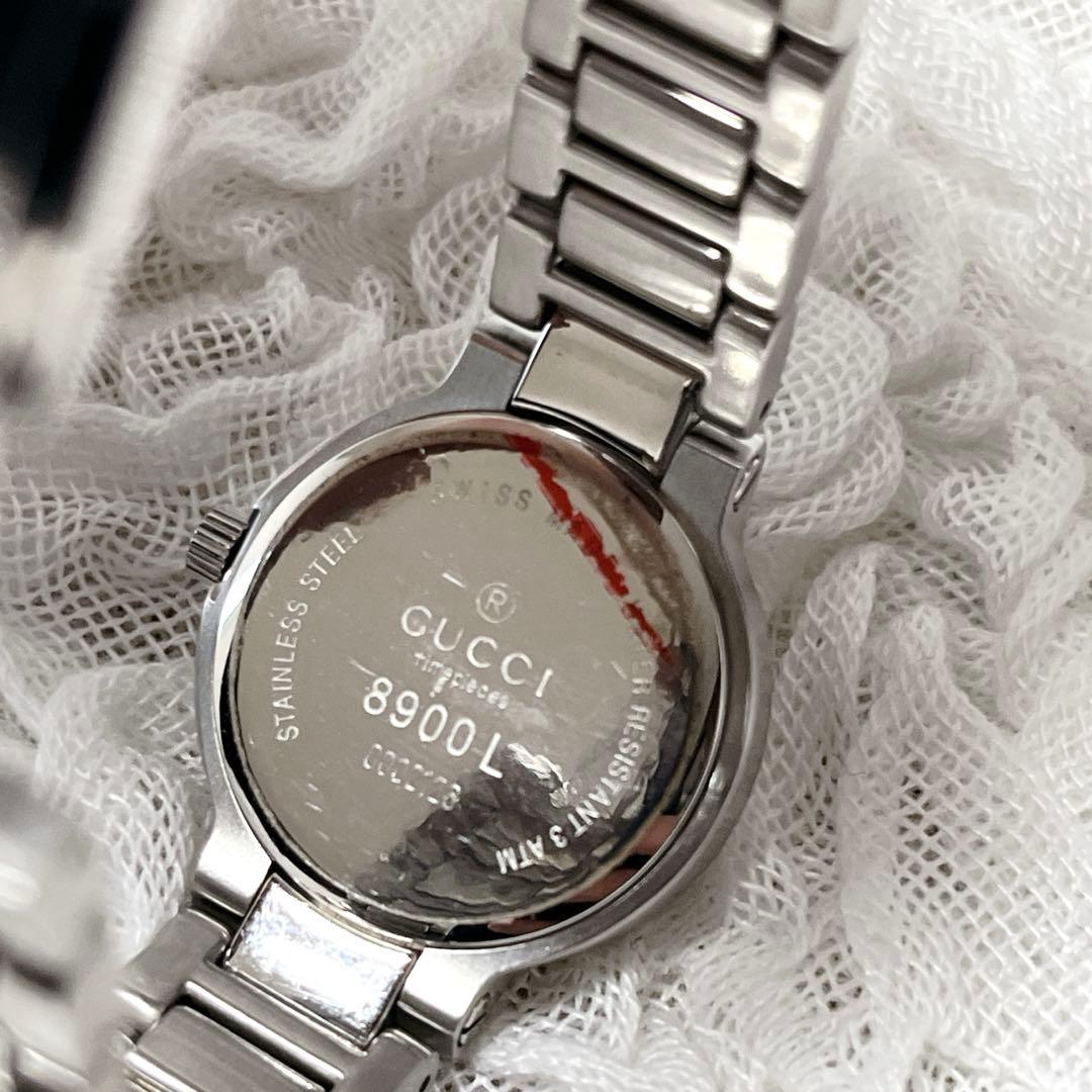 箱付✨稼働　GUCCI シルバー 腕時計　8900l グッチ　コマ付　GG 巾着