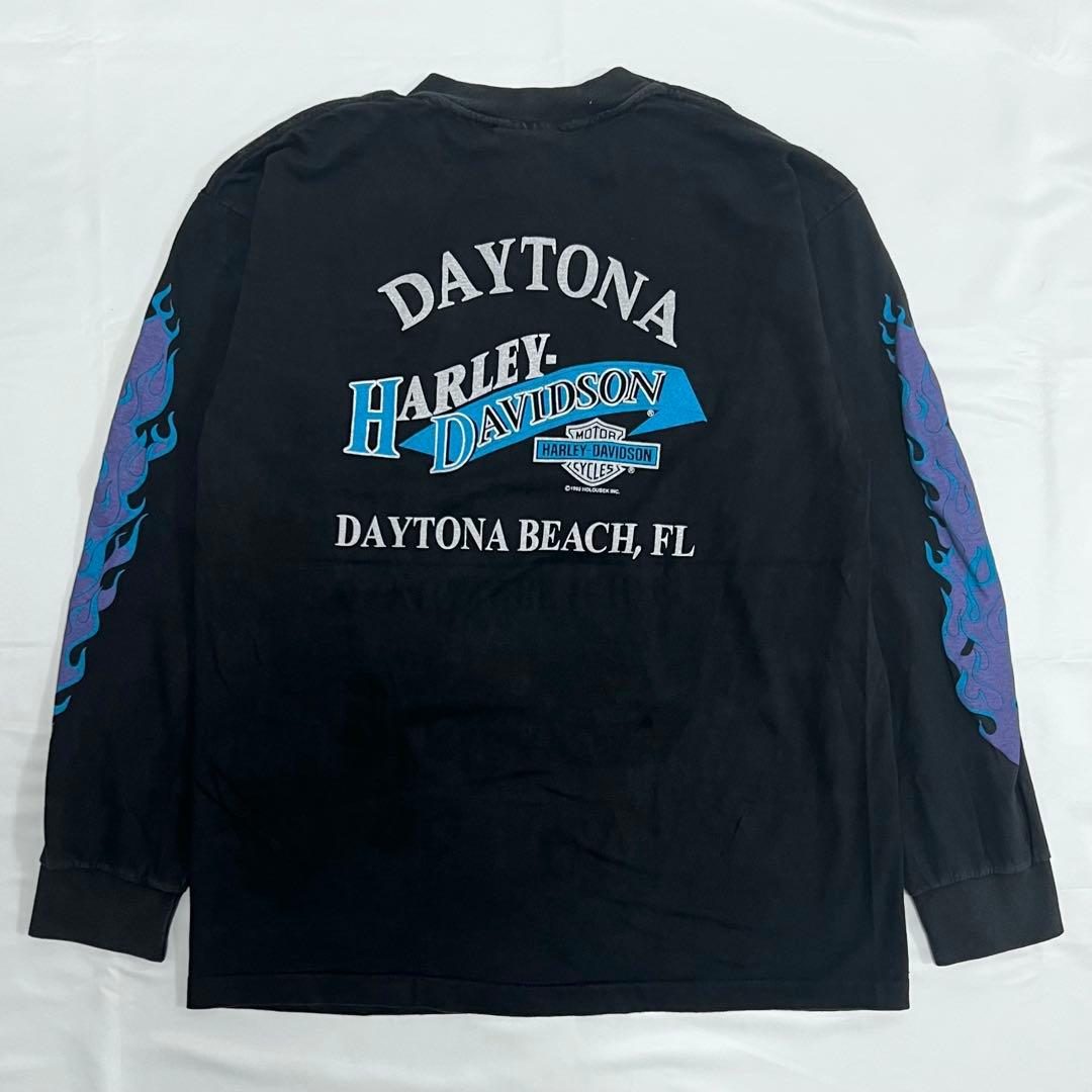 USA製 ハーレーダビットソン ブルーフレイム ロンT ブラック 長袖 黒 L