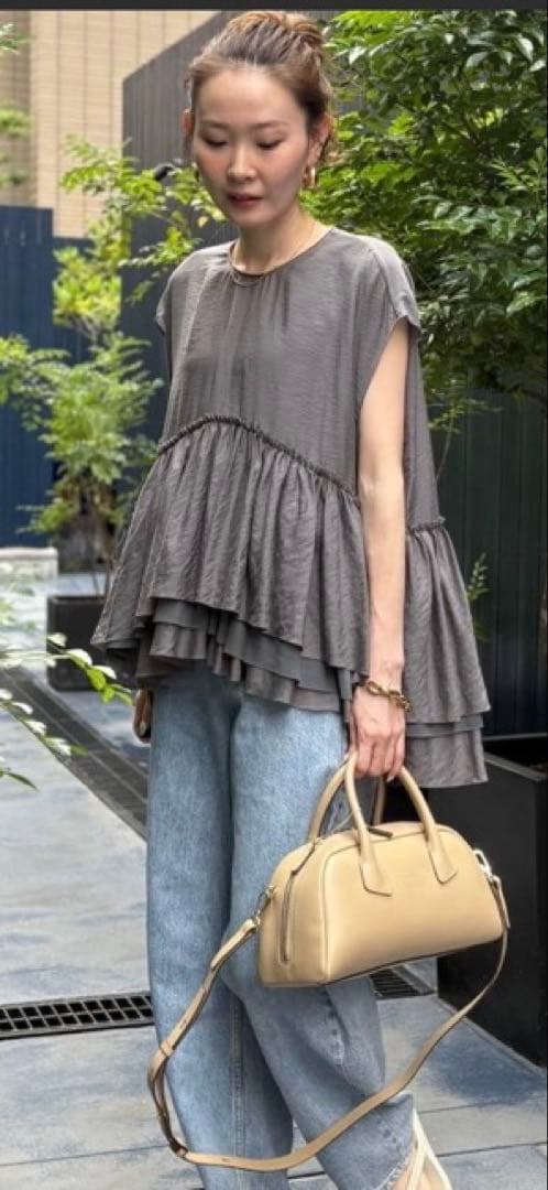 Curensology シアーギャザーブラウス　グレー