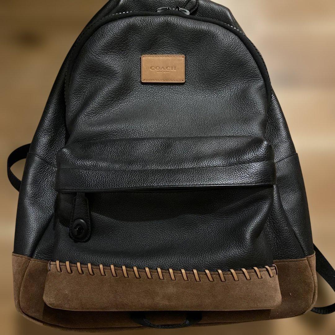 COACH メンズ レザーバックパック ブラック×ブラウン