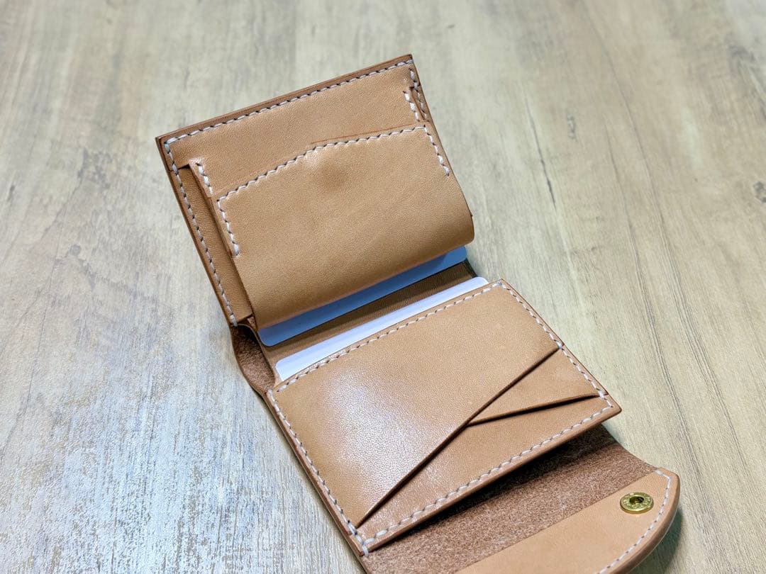 ハンドメイド 二つ折り財布 栃木レザー サドルレザー ナチュラル