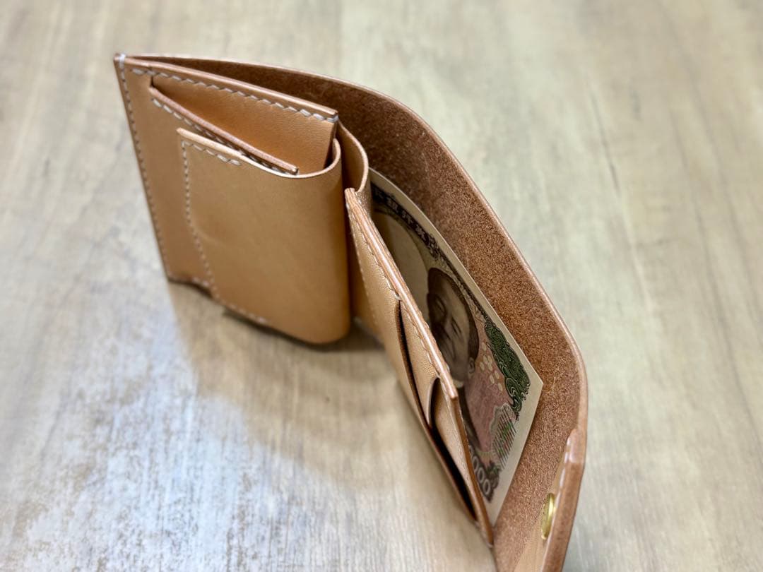 ハンドメイド 二つ折り財布 栃木レザー サドルレザー ナチュラル