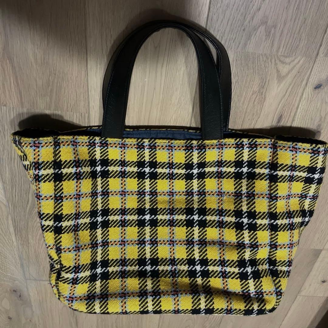 ファミリア バッグ ファミリアショー チェック柄 トートバッグ 黄色 黒