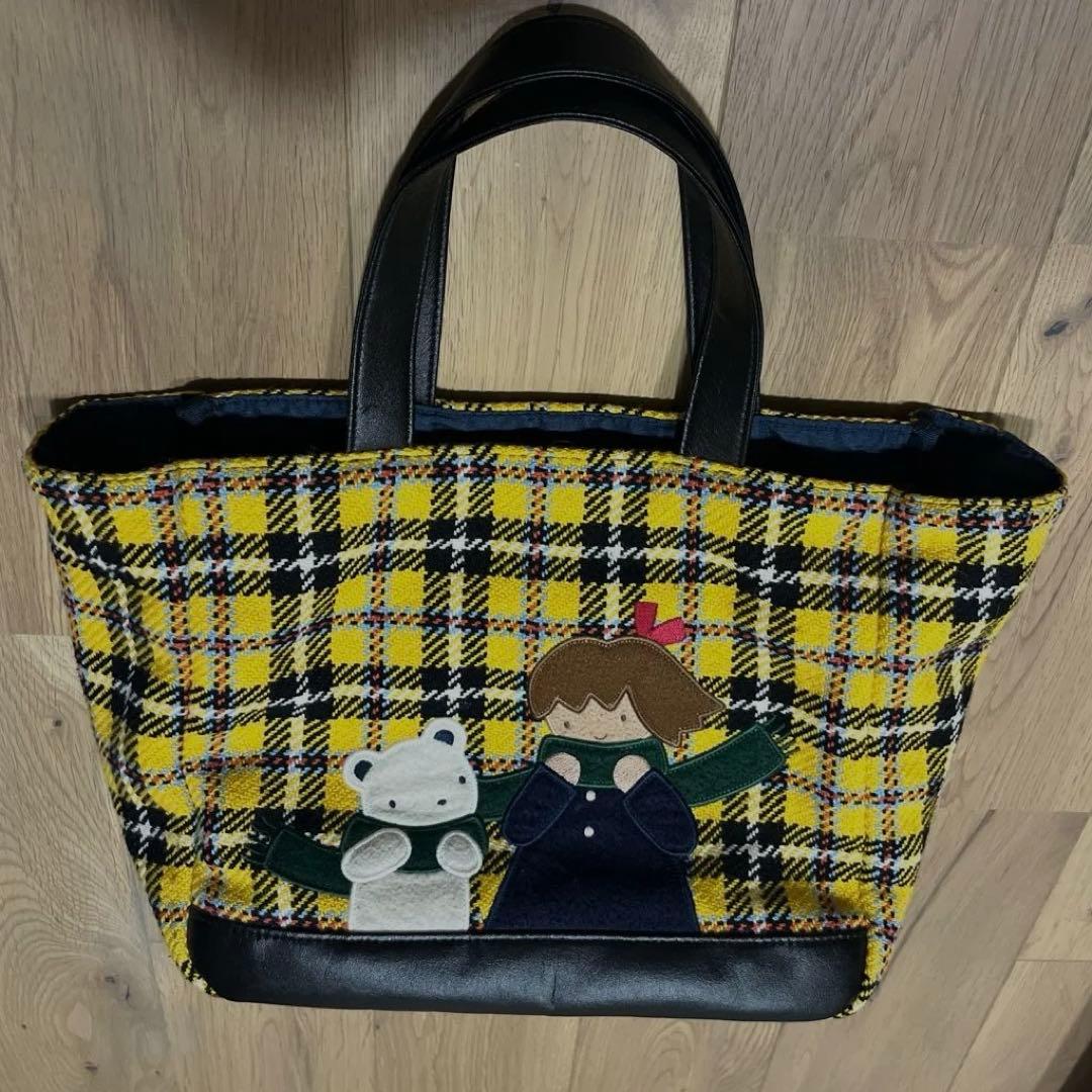 ファミリア バッグ ファミリアショー チェック柄 トートバッグ 黄色 黒