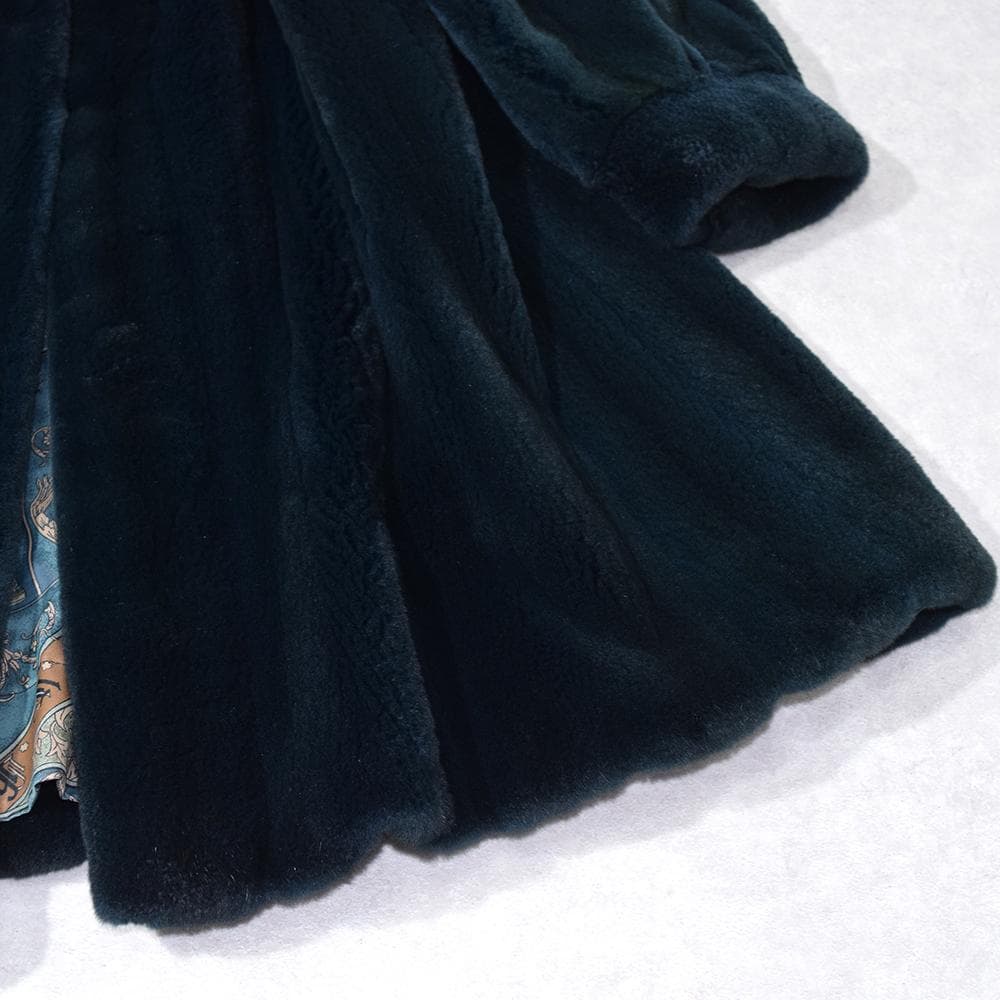 希少色 エンバ EMBA シェアード 毛皮 コート 染め グリーン系 裏総柄