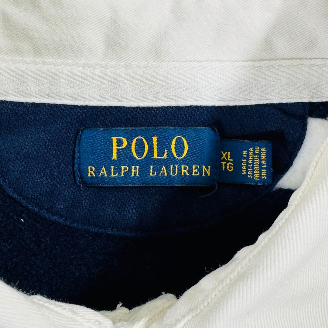 【美品】　ポロラルフローレン　ラガーシャツ　ボーダー　白　紺　XL