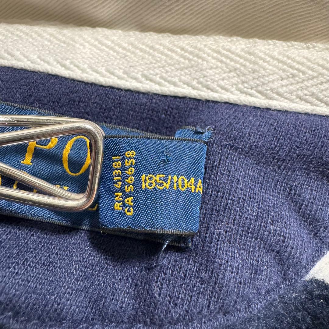 【美品】　ポロラルフローレン　ラガーシャツ　ボーダー　白　紺　XL