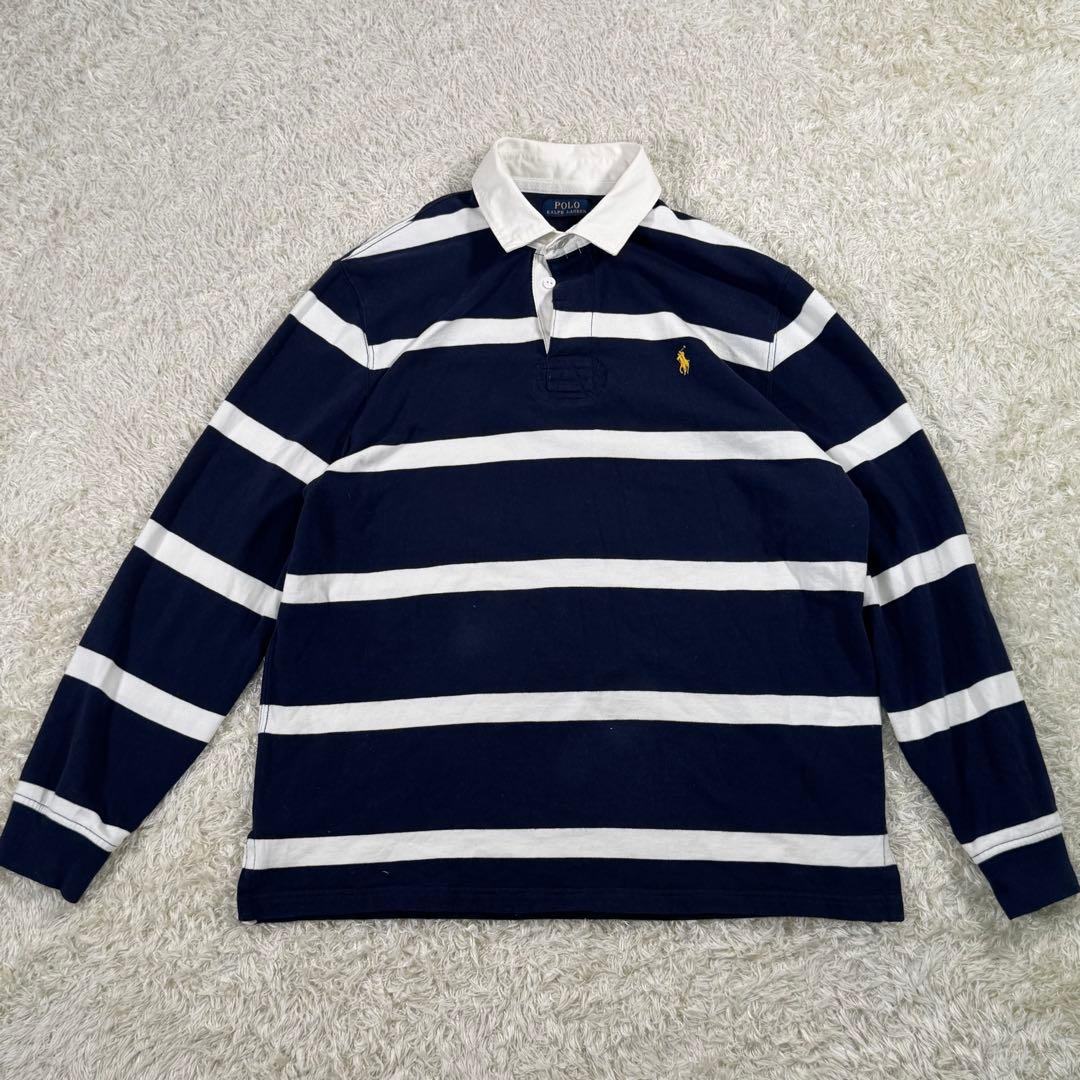 【美品】　ポロラルフローレン　ラガーシャツ　ボーダー　白　紺　XL