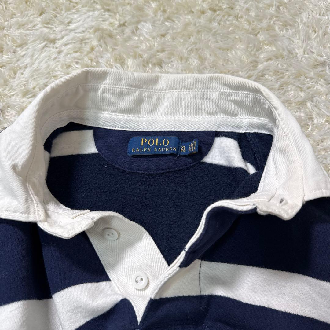 【美品】　ポロラルフローレン　ラガーシャツ　ボーダー　白　紺　XL