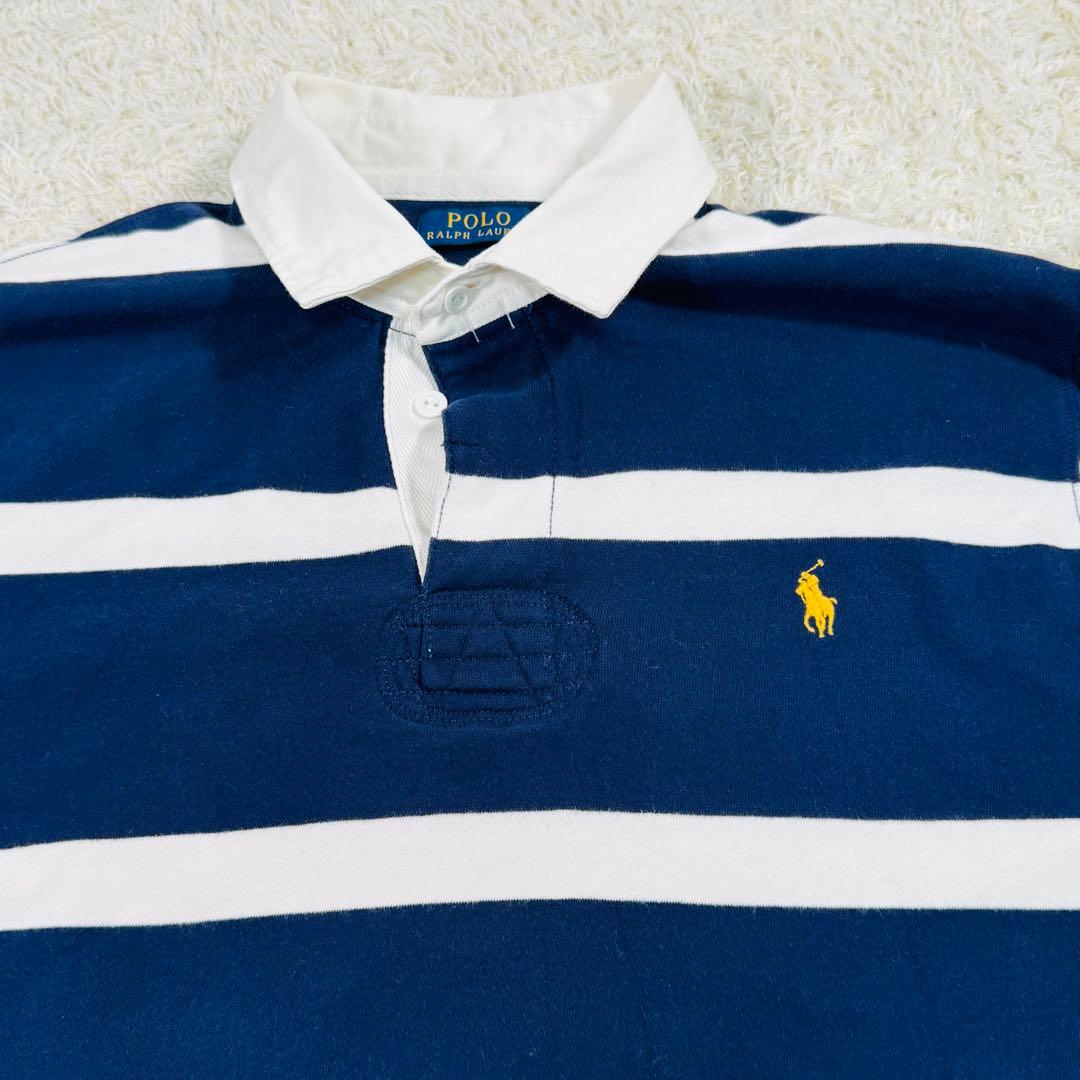 【美品】　ポロラルフローレン　ラガーシャツ　ボーダー　白　紺　XL