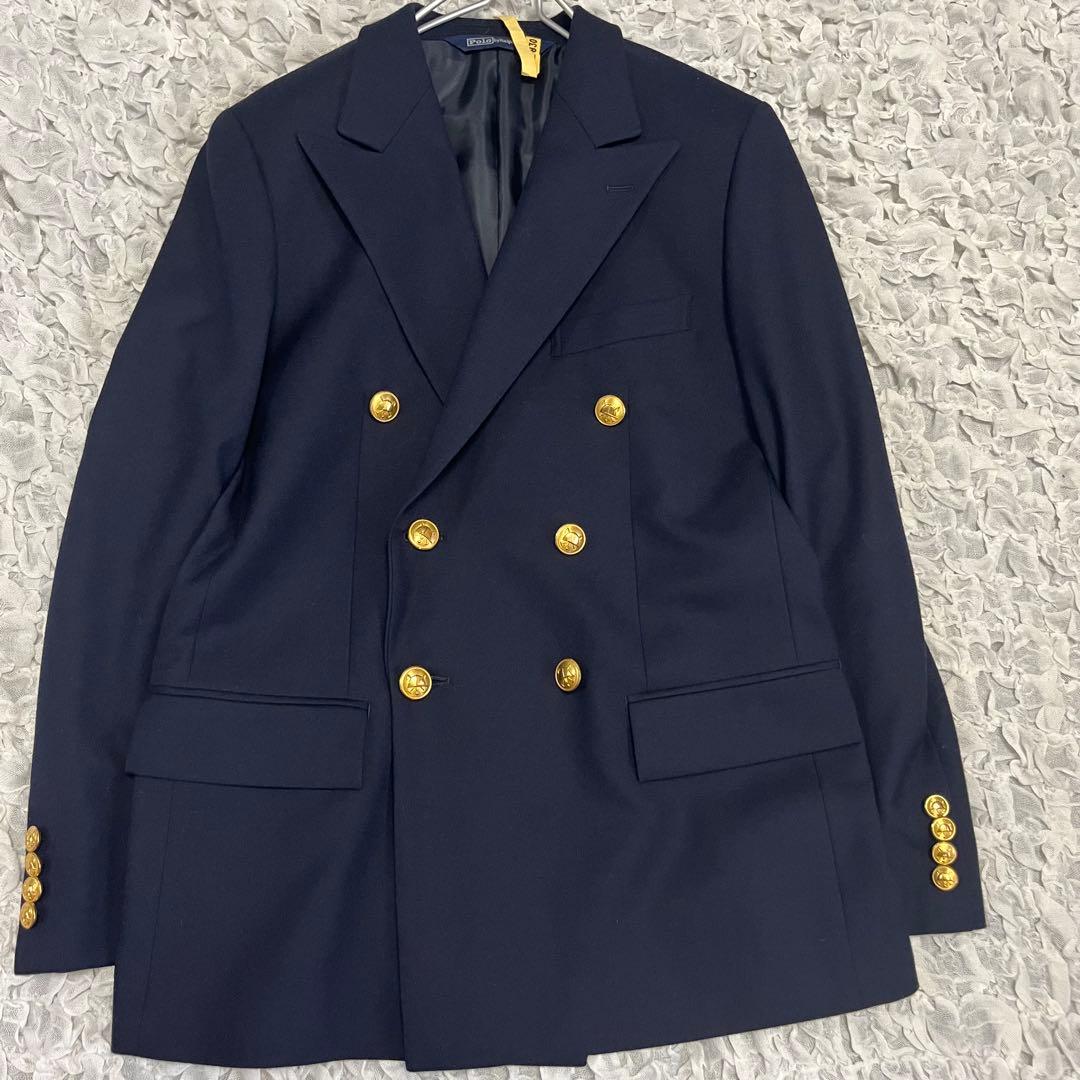 極美品【ポロラルフローレン】紺ブレ ダブル ブレザー ジャケット160cm