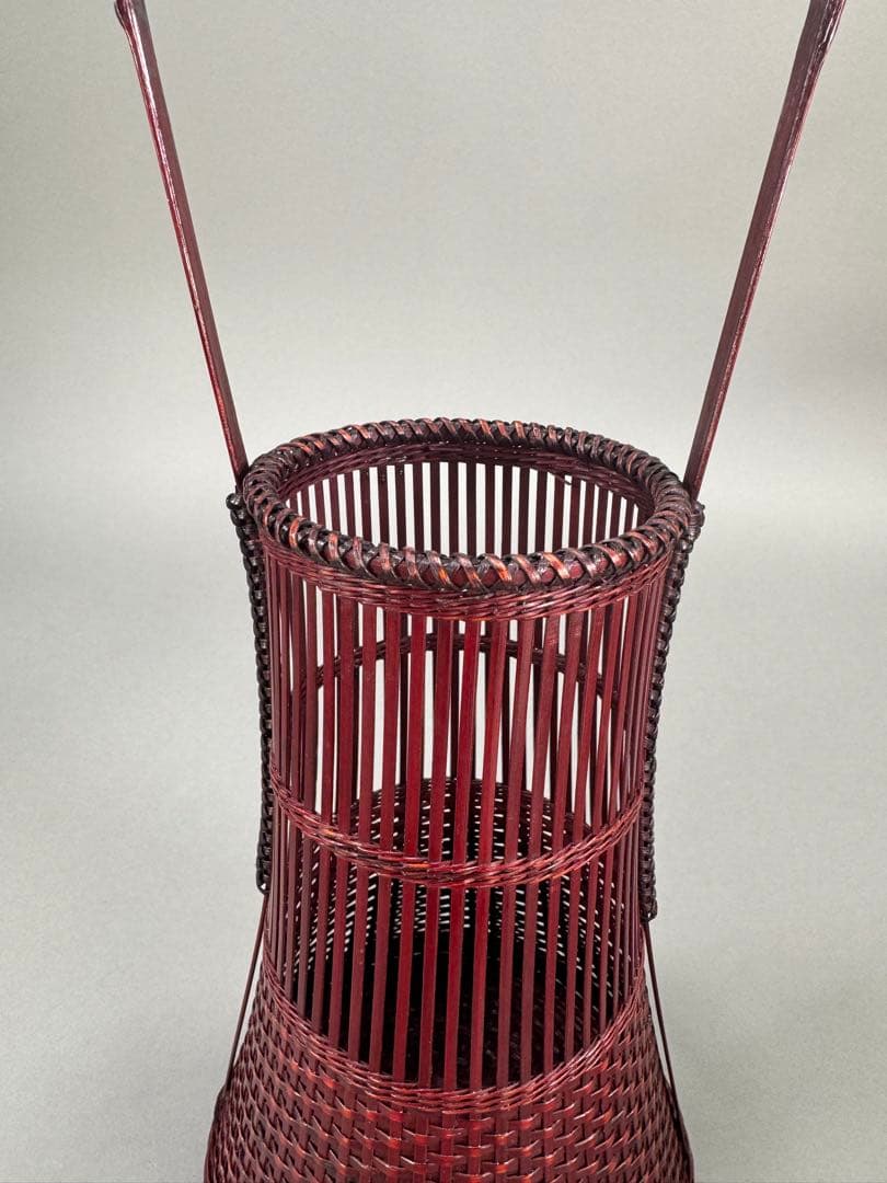 竹籠　渡辺竹清作　いけばな　茶花　花入　小原流　竹細工　竹編手付　花器　華道具