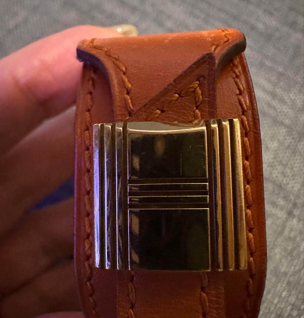 HERMES エルメス アルテミス オレンジ レザーバングル 難あり