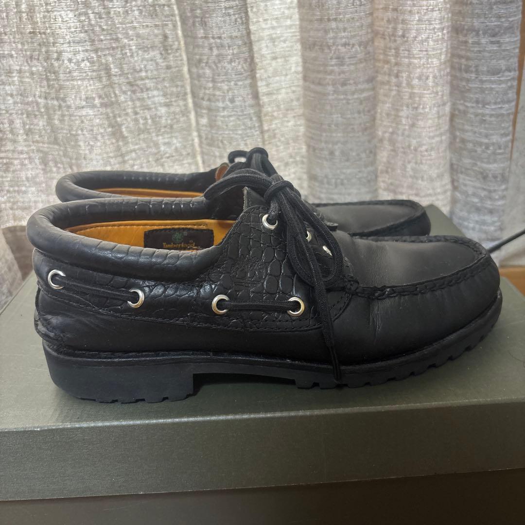 ティンバーランド 黒 レザー モカシン デッキシューズ