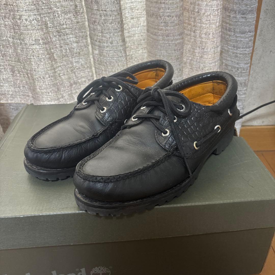 ティンバーランド 黒 レザー モカシン デッキシューズ