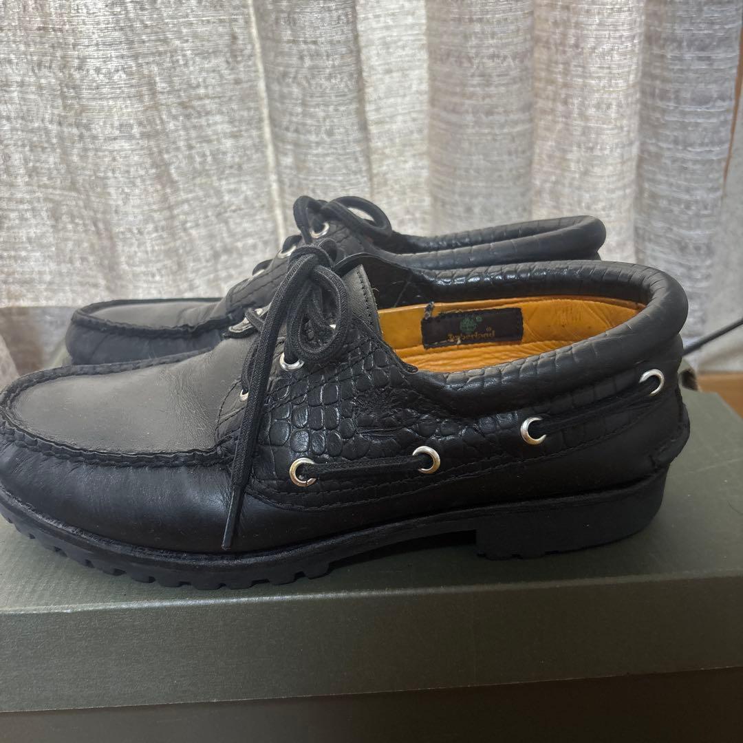 ティンバーランド 黒 レザー モカシン デッキシューズ