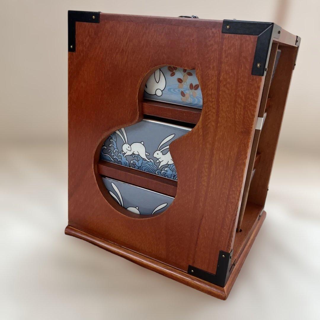 遊山箱 重箱 野弁当 花見弁当 うさぎ 瓢箪窓 月見弁当 陶器 木製 行楽弁当