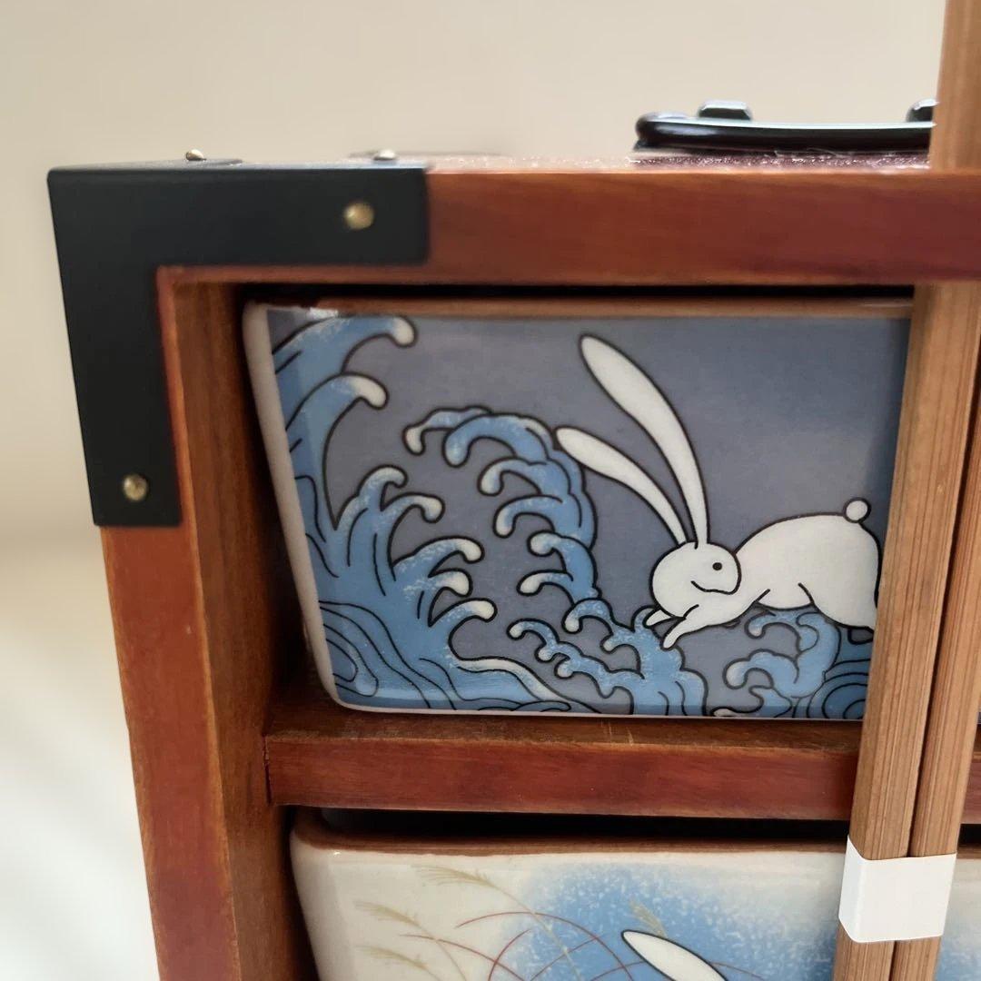 遊山箱 重箱 野弁当 花見弁当 うさぎ 瓢箪窓 月見弁当 陶器 木製 行楽弁当