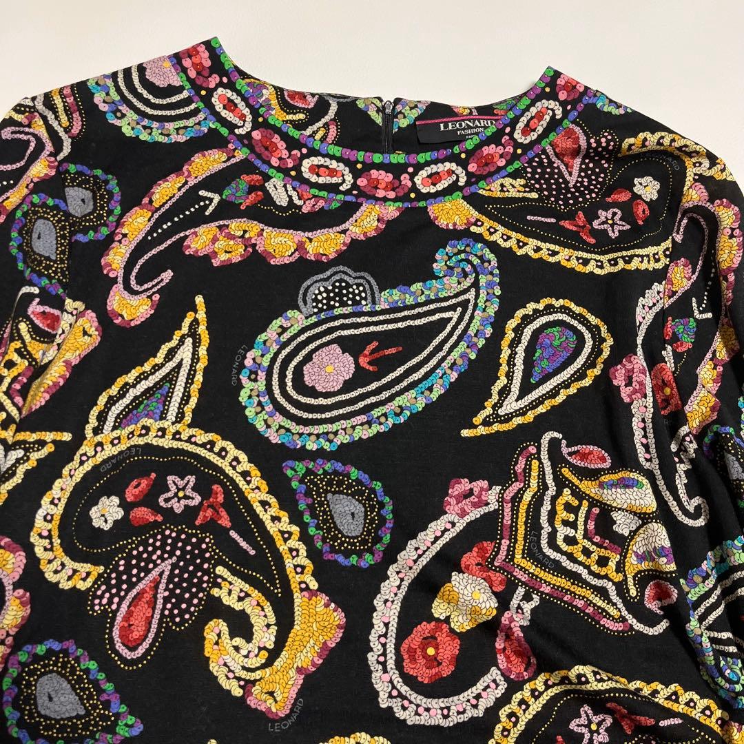 大きいサイズ レオナール シルク混 チュニックカットソー ペイズリー柄 LL