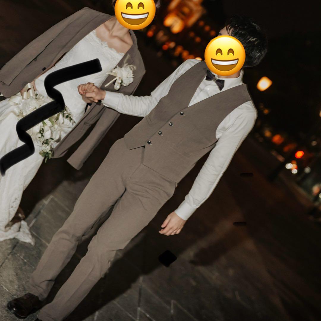 【前撮り・フォト用に】ブラウンスーツ上下＋ベスト＋ハンカチーフセット