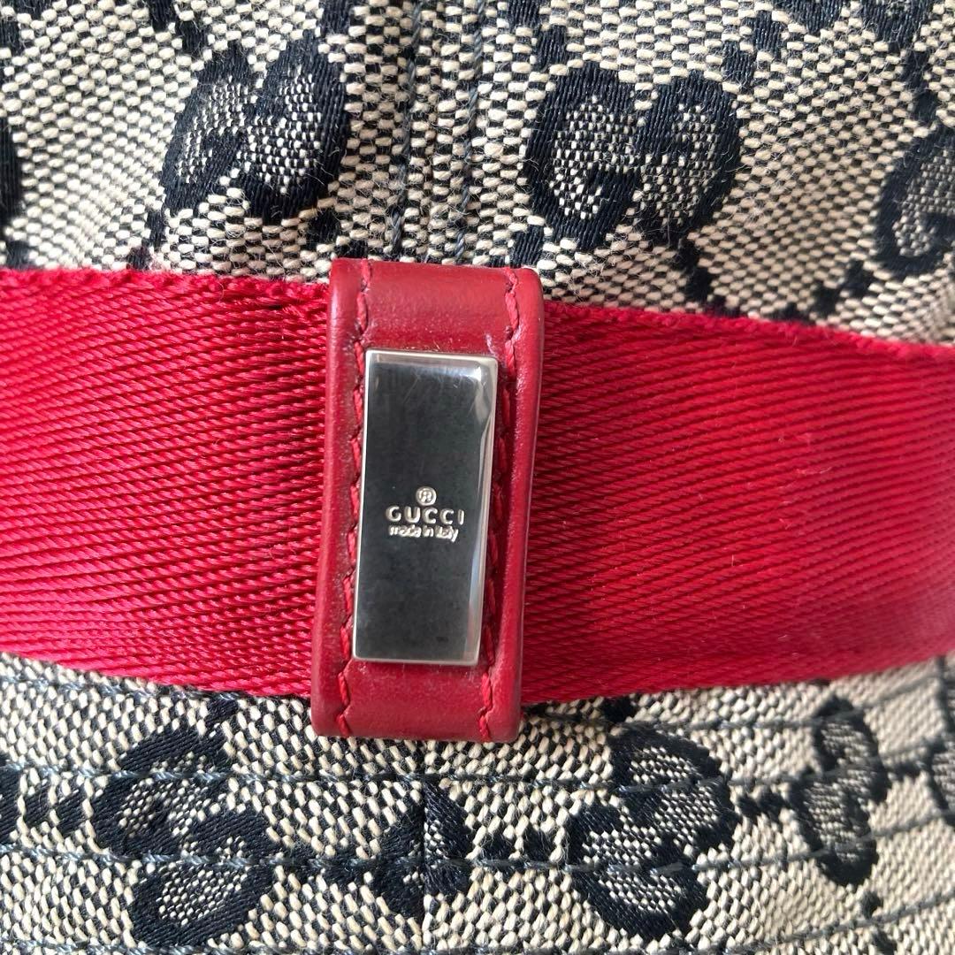 GUCCI グッチ　バケットハット　L キャンバス　赤　リボン　GGパターン