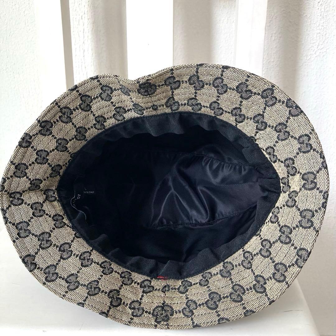 GUCCI グッチ　バケットハット　L キャンバス　赤　リボン　GGパターン