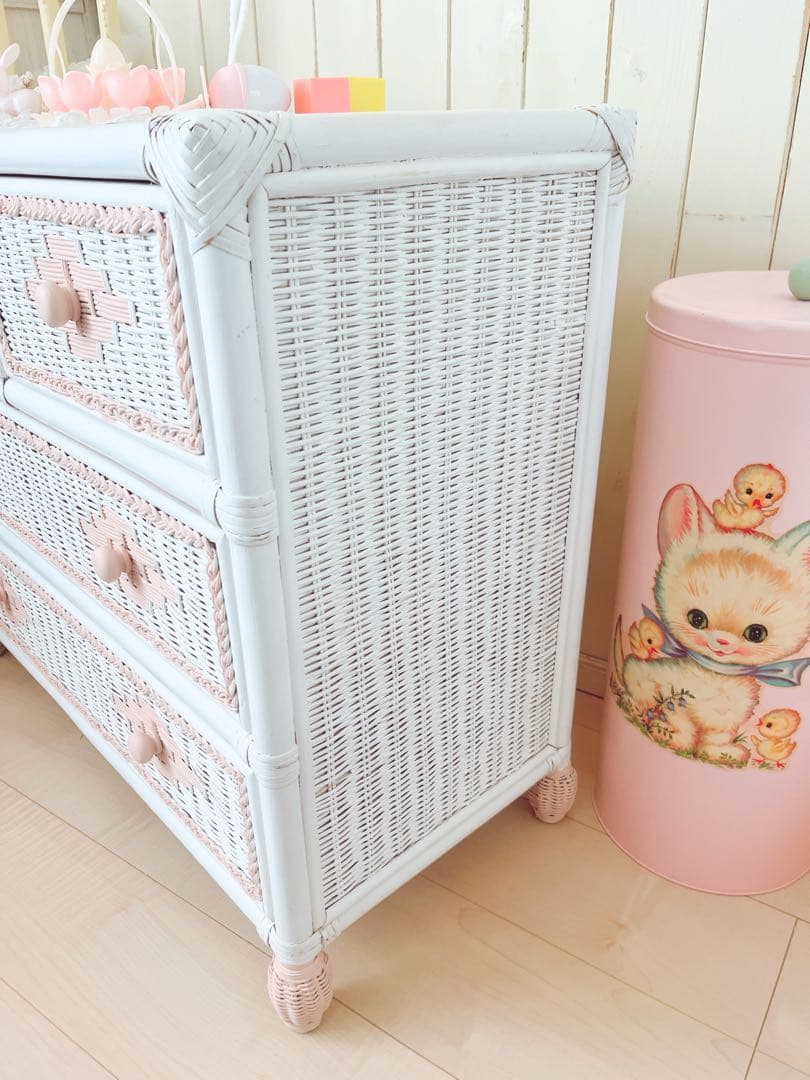 ♡お取り置きになりました♡ (30k)ラタン ブルー ホワイト チェスト