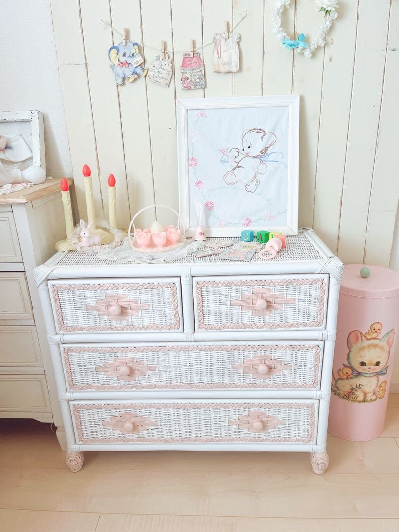 ♡お取り置きになりました♡ (30k)ラタン ブルー ホワイト チェスト