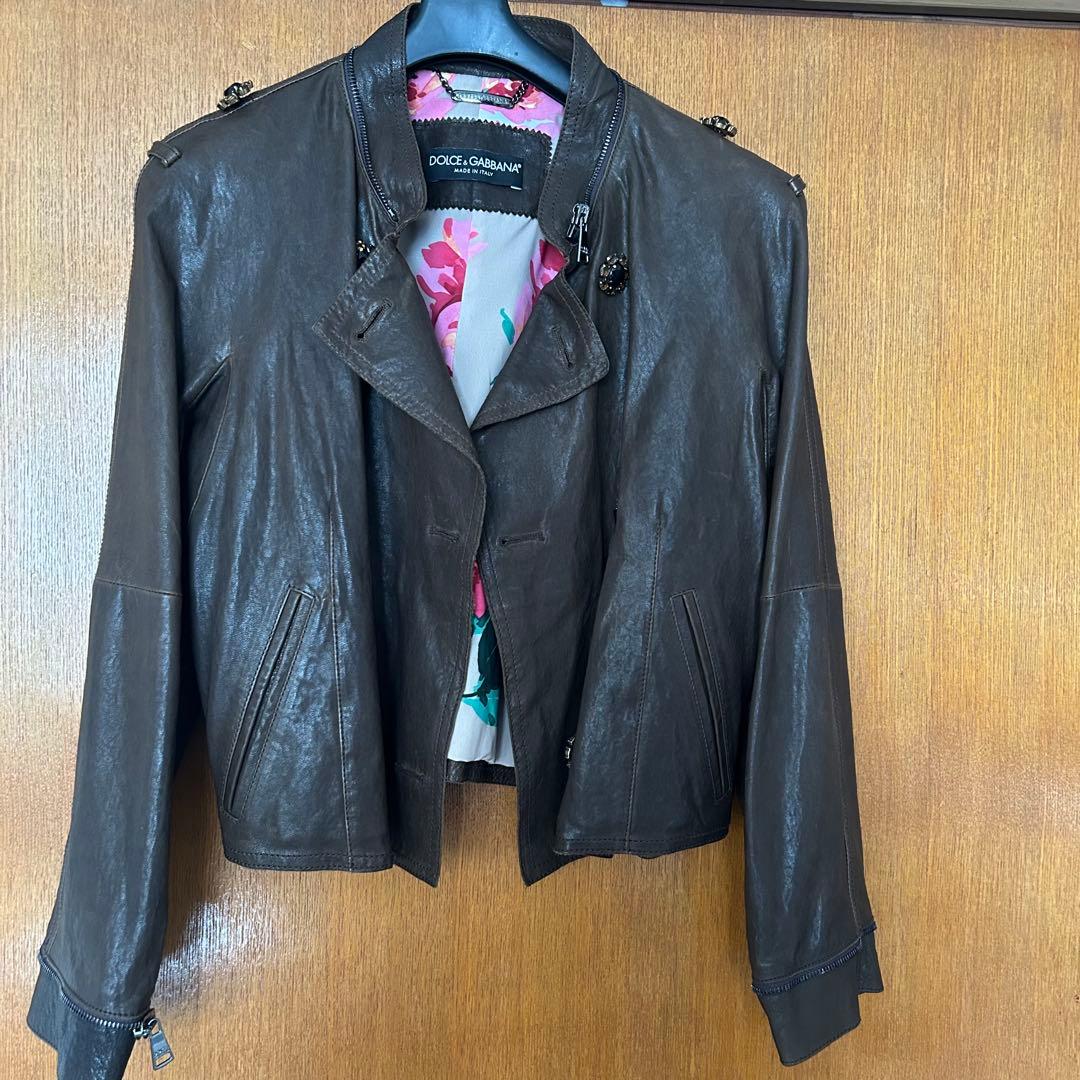 D&G レザーJK 花柄裏地　襟袖口取り外し可　最終値下げ　M 【売り切り価格】