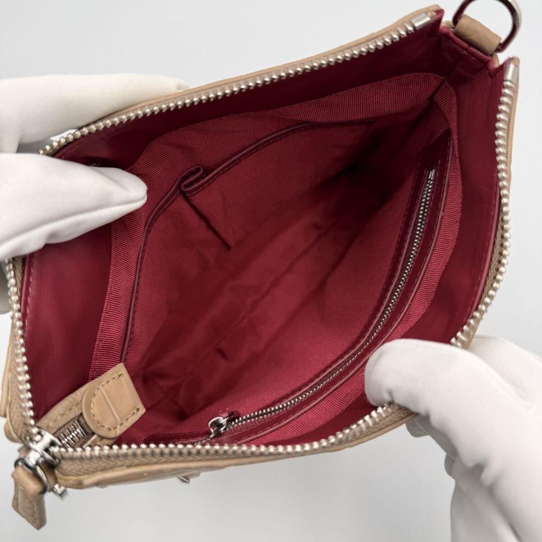 美品 マットクロコダイル ショルダーバッグ ピンクベージュ 本革 リアルレザー