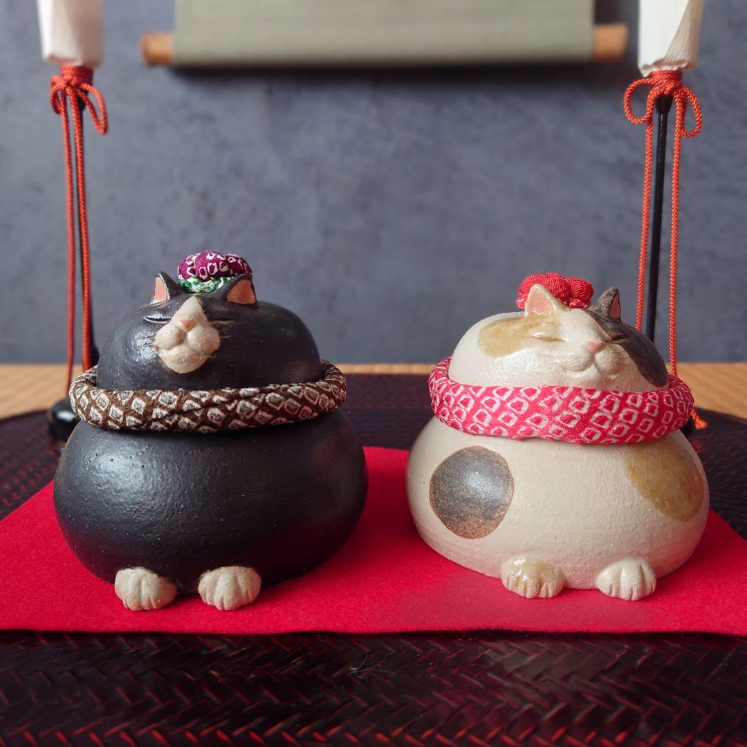 三毛さん❤︎ハチワレさん　　猫鏡餅からお雛様に♪